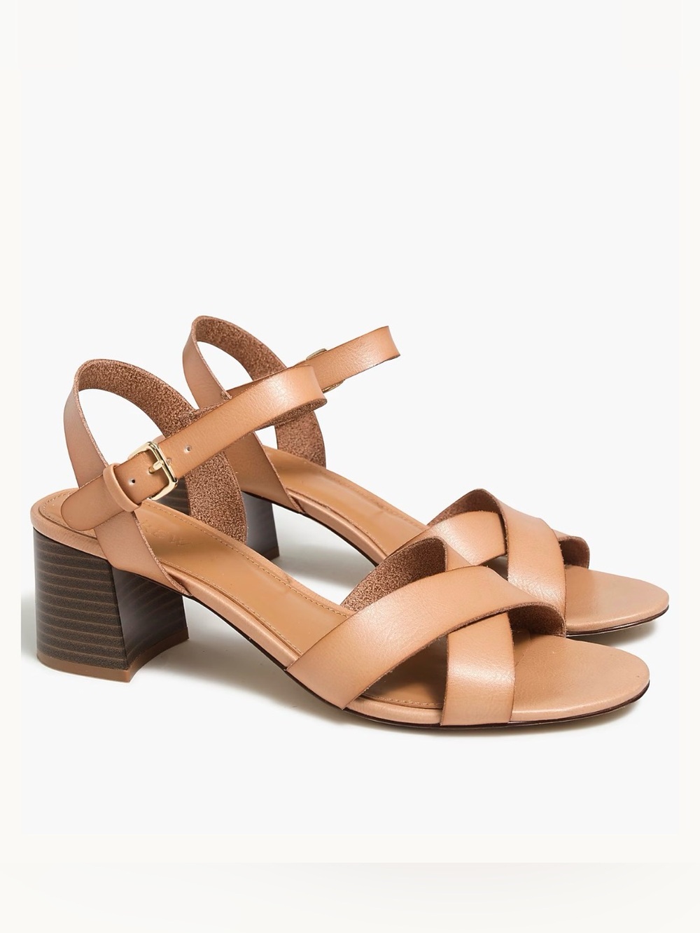 J. Crew Tan Leather Low-Block Heel Sandals in Saddle - Women’s 9